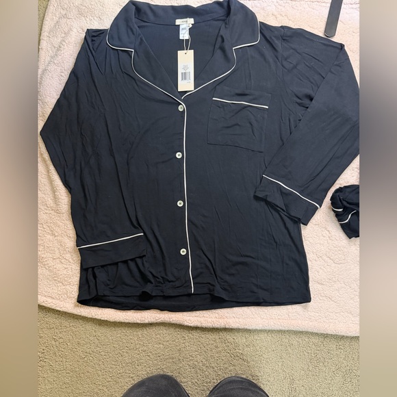 Eberjey Black Pajama Set with White Trim - Picture 4 of 6